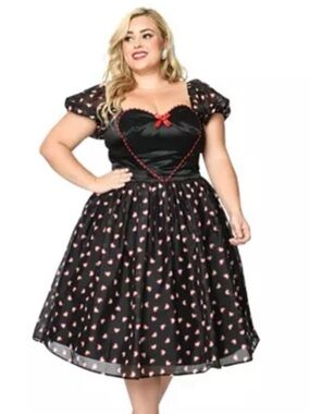 Unique Vintage Plus Size Black Cupid's Lover Swing Dress